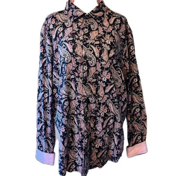 Consequence Paisley Long Sleeved Button Down Shirt Navy Pink Size XL - Picture 1 of 9